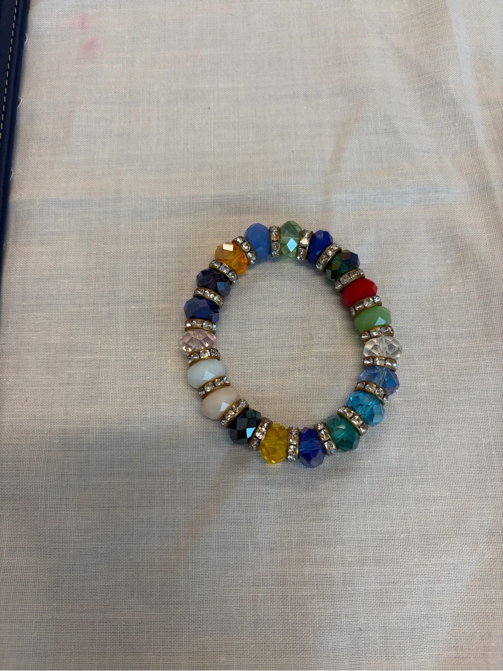 Multicolor Beaded Stretch Bracelet with Rhinestone Spacers